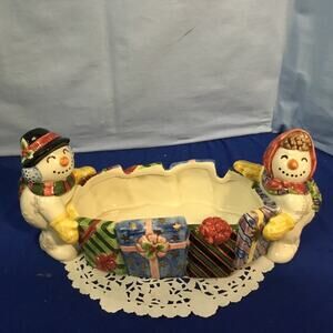 Vintage Fitz & Floyd Snow Couple Frosty Folks Candy Dish